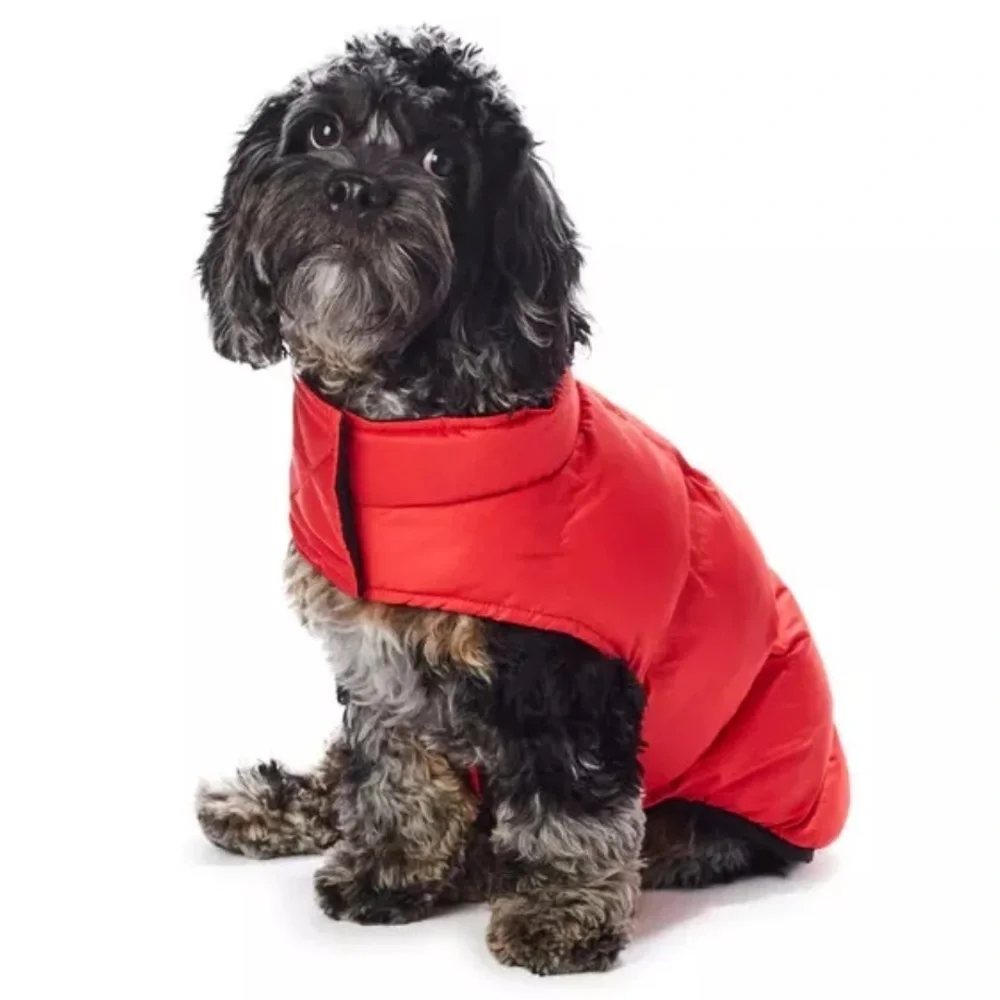 HOTEL DOGGY BLUE Perfect Puffer red dog jacket parka coat Velcro closure cozy